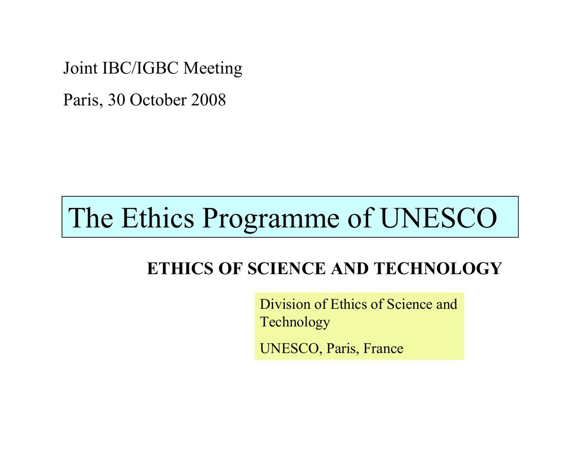 The Ethics Programme of UNESCO